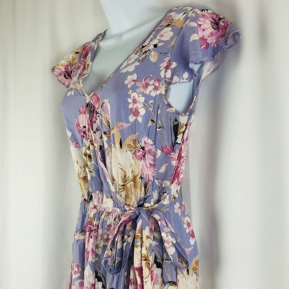 Band of Gypsies faux wrap flutter sleeve maxi Dress pockets XS - Picture 9 of 15